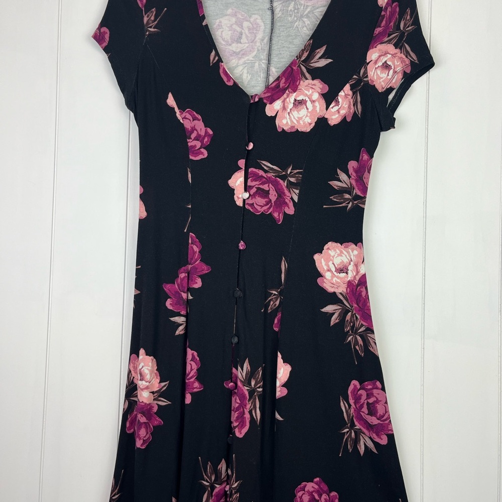 Charlottle Russe Floral V-Neck Black Dress